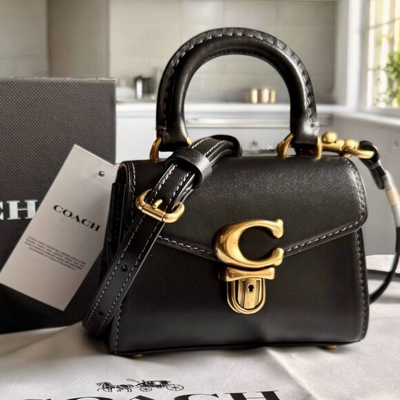🖤 NWT Coach Luxe Refined Calf Leather Sammy 12 Top Handle Crossbody in Black - Picture 9 of 17